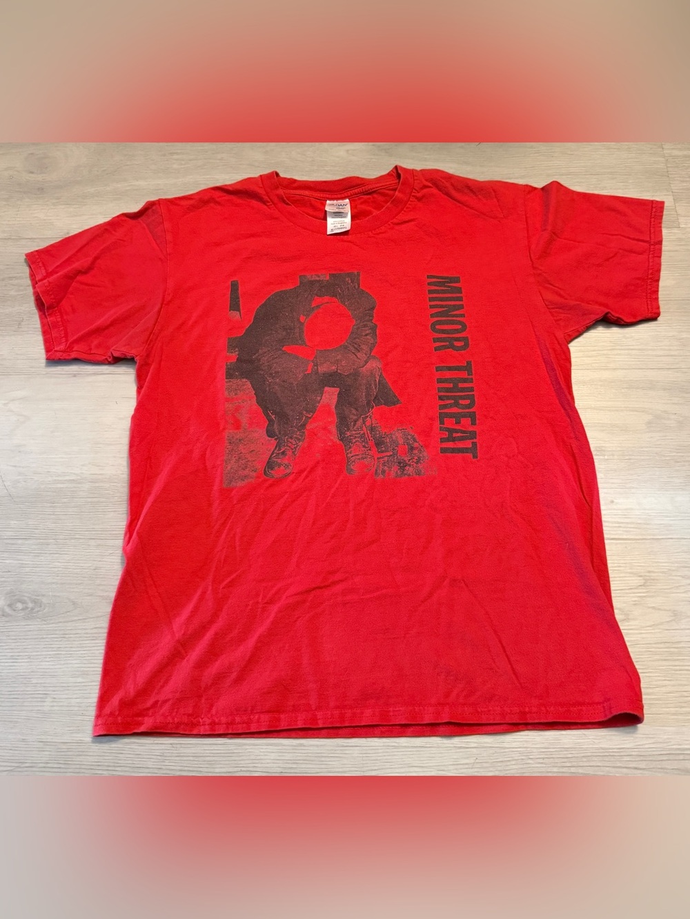 Red Minor Threat Self Titled LP Promo Graphic Tee Shirt Gildan Sz Med Punk Rock